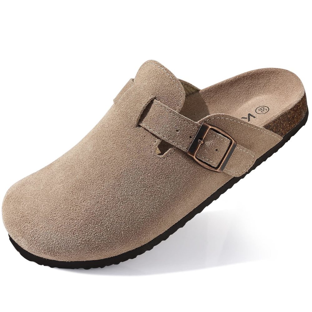 KIDMI WOMEN'S SUEDE CLOGS LEATHER MULES CORK FOOTBED SANDALS POTATO SHOES W